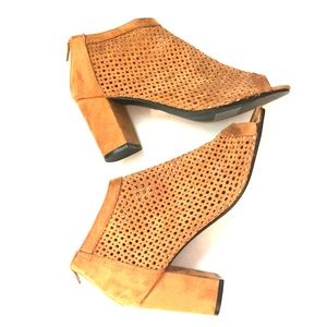 Epic Step Brown Suede Peep Toe Bootie with Heel